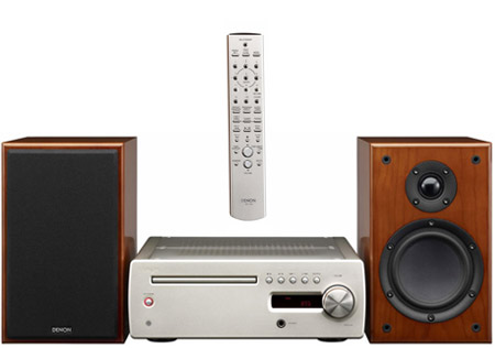 denon cx1 music system with wooden speakers
