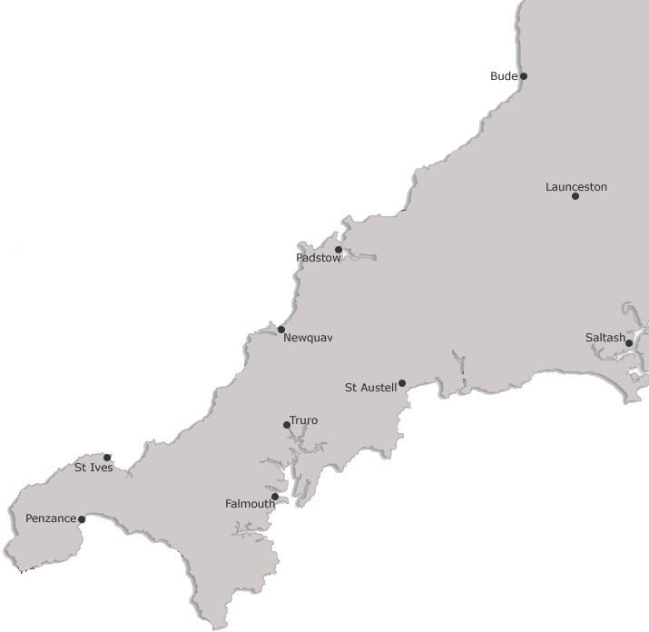 Top Ten HolidayTown in Cornwall map