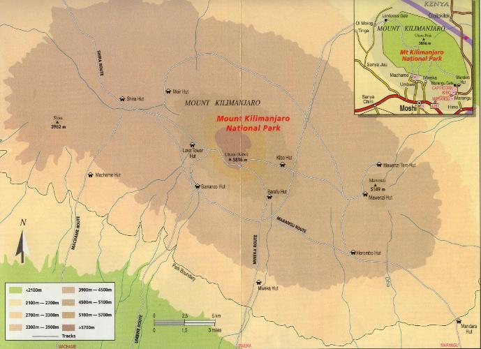 mount kilimanjaro route and campsite map - big