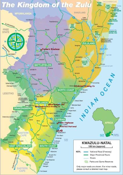 excellent map of kwazulu natal, the zulu kingdom map